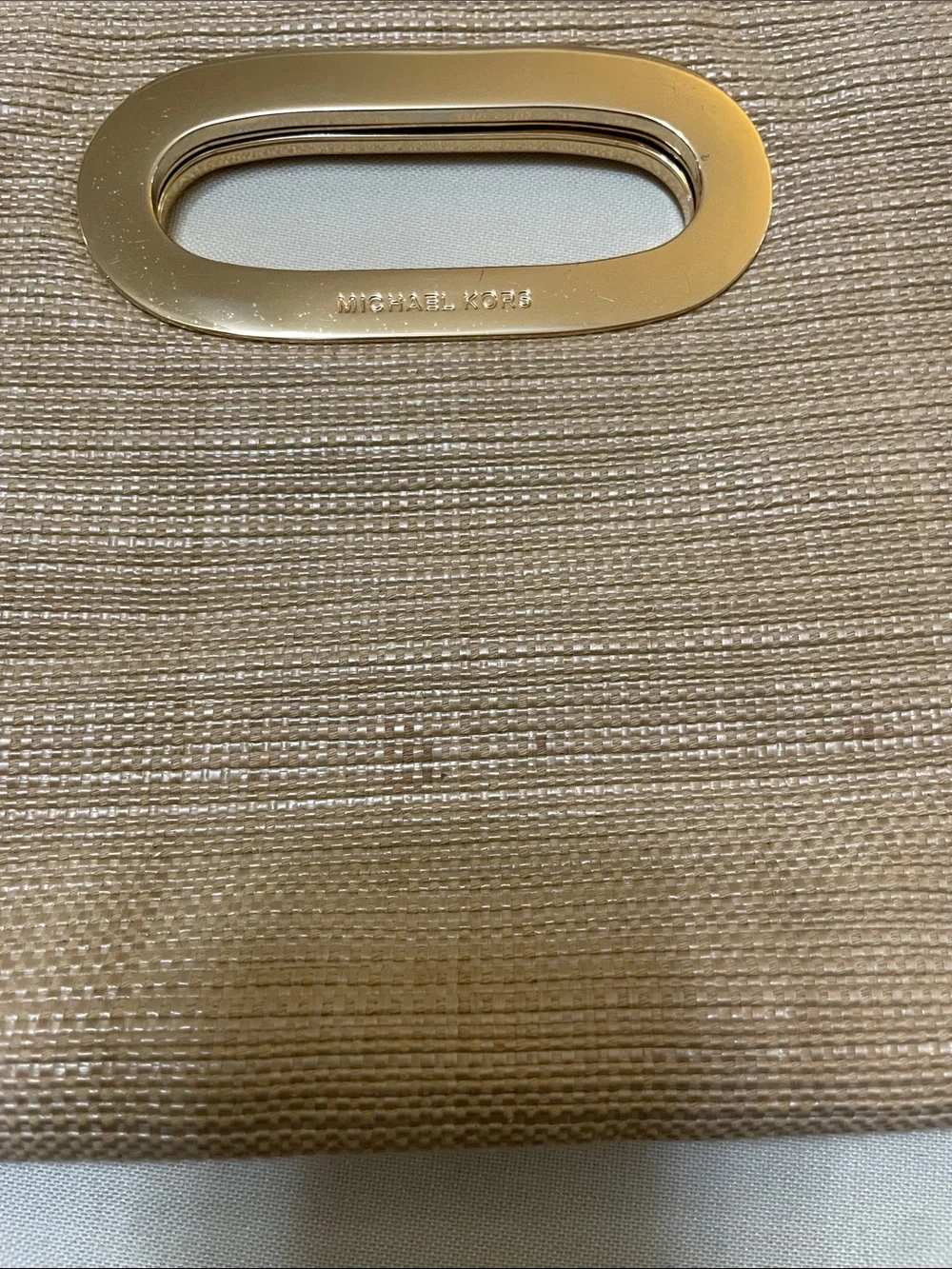 Michael Kors Beige Straw-Style Clutch with Gold Handle